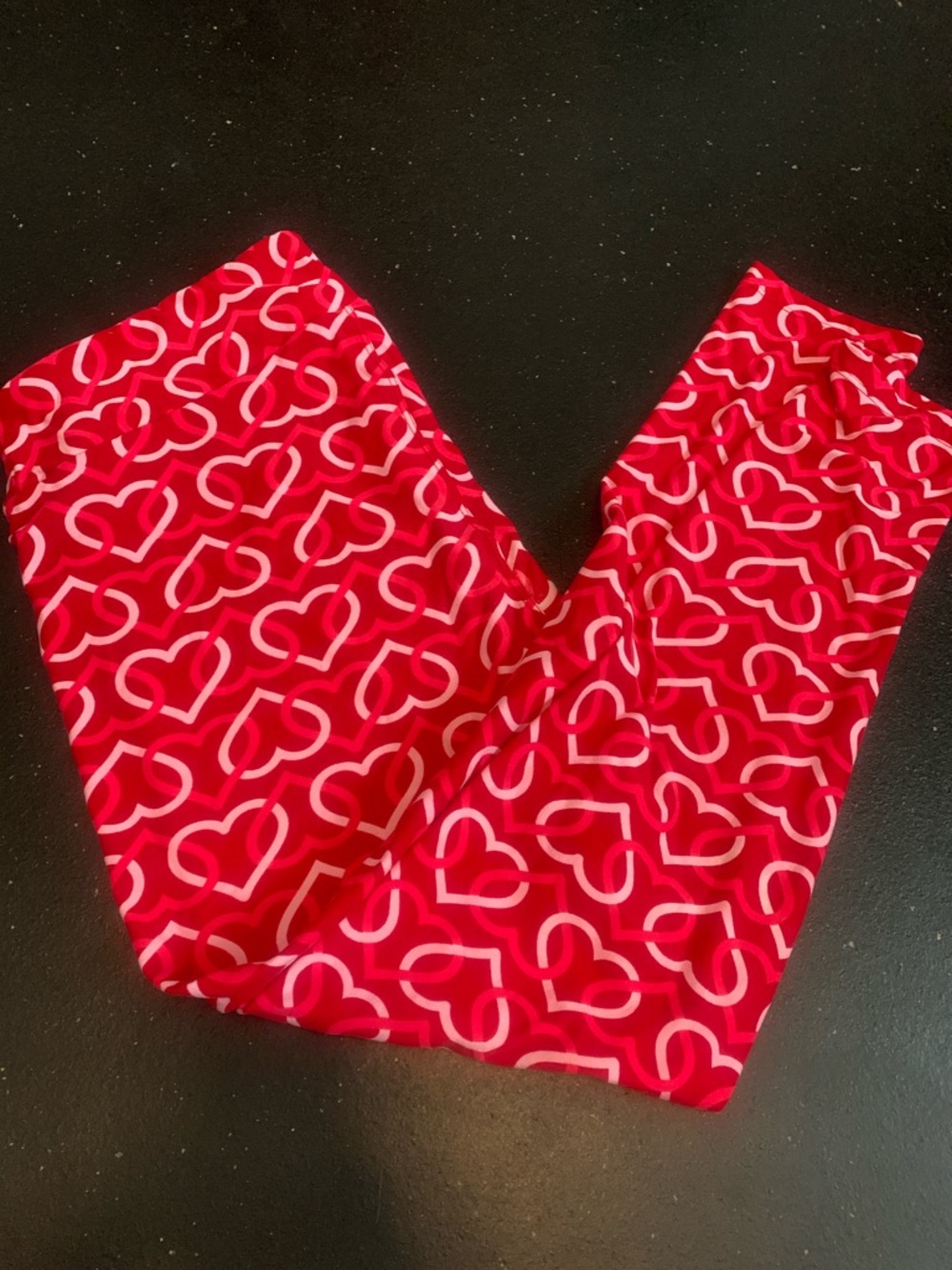 LuLaRoe Red and White Heart-Pattern Leggings
